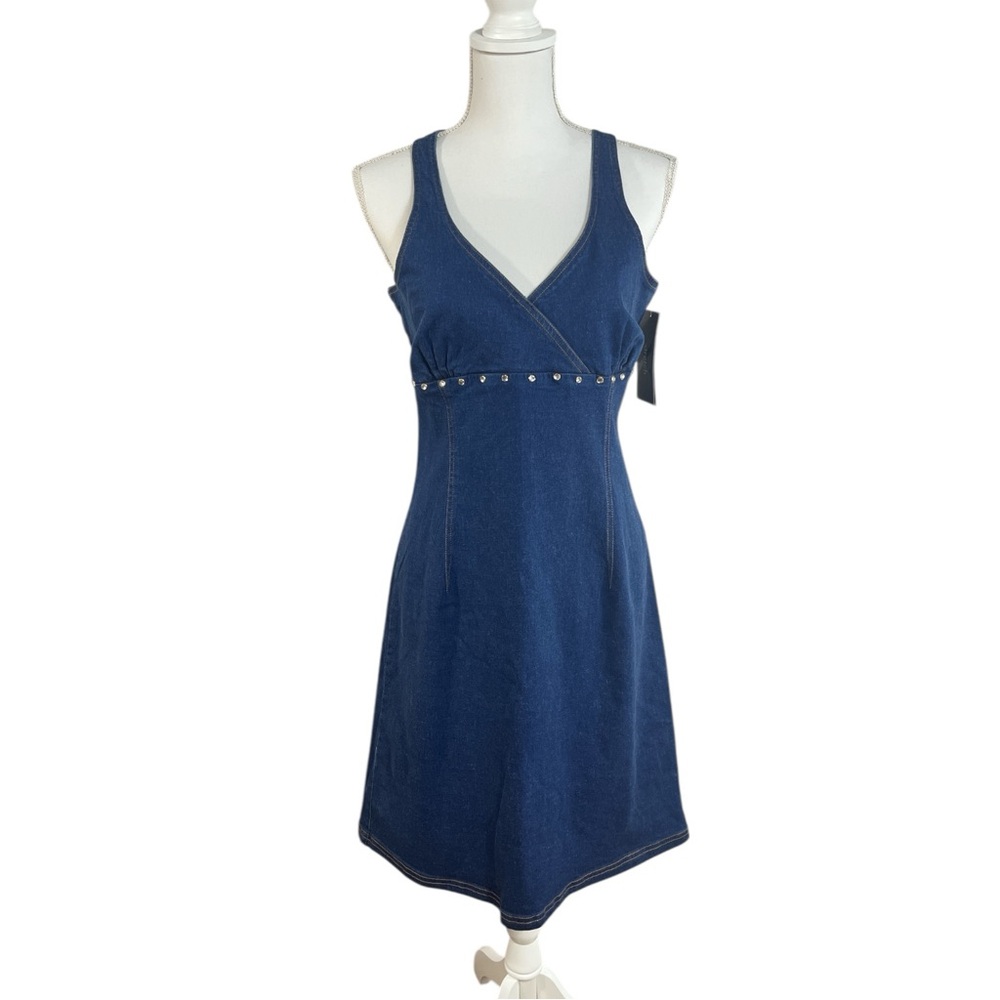 NWT Vintage Y2K Xhilaration Stretch Denim Mini Dress with Studs Size Large
